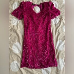 Glam retro sequined fuchsia midi party dress